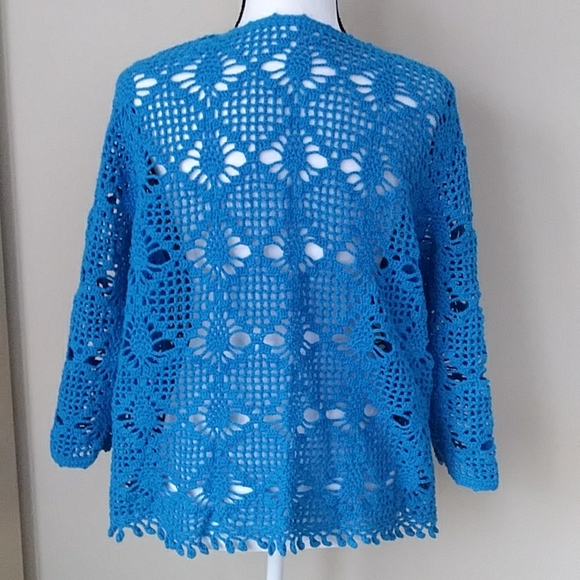 Style Studio Crochet Open Weave Cardigan Sweater 1X Blue - Picture 9 of 13